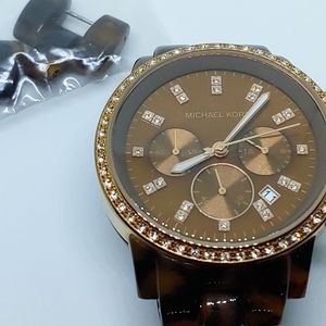 Michael Kors Tortoise Crystal Bezel Watch ⌚